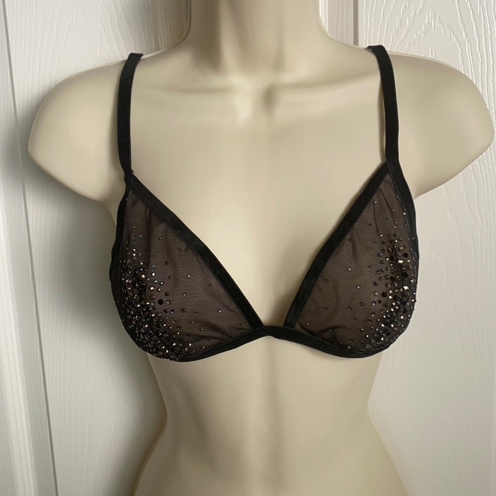 Victoria’s Secret Bralette Black Mesh Crystals Mec